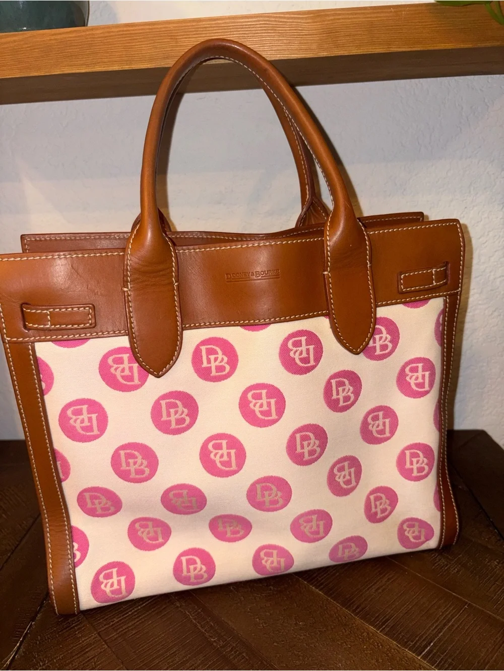 Dooney & Bourke Vintage Alto Italy Pink DB Monogram Canvas Tassel Tote
